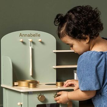 Personalised Wooden Sage Green Toy Kitchen, 2 of 4