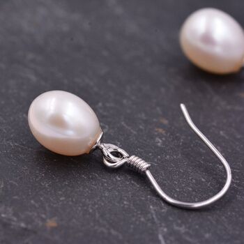 Freshwater Pearl Drop Hook Earrings In Sterling Silver, 4 of 12