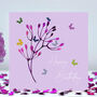 Butterfly Flower Bud Birthday Card Lilac Background, thumbnail 1 of 12