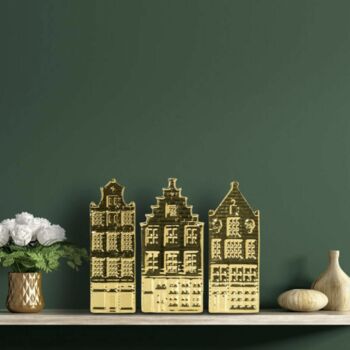 Three Gold Ceramic Tealight Dutch Houses, 2 of 5