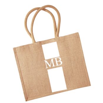 Personalised Square Stripe Jute Shoulder Beach Shopper Tote Bag, 7 of 7