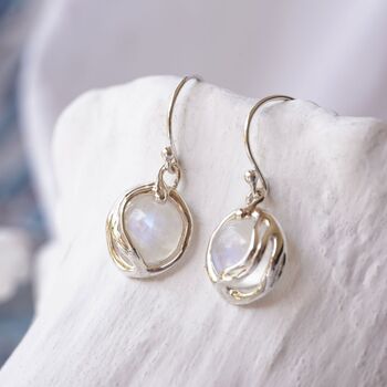 Handmade Silver Fiery Moonstone Drop Earrings, 5 of 9
