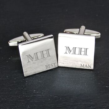 Monogrammed Classic Silver Plated Square Cufflink Set, 6 of 6