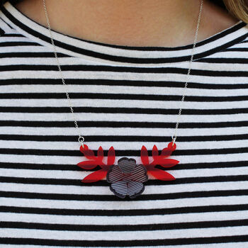 Red And Grey Personalised Floral Acrylic Necklace, 6 of 6