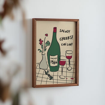 Personalised 60th Birthday Birth Year Illustrated Wine Print, 2 of 9