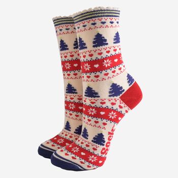 Women's Bamboo Socks Christmas Tree Fair Isle, 2 of 5