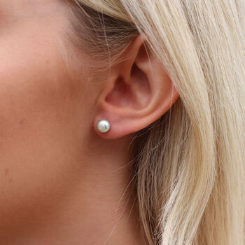 Classic Silver Cultured Natural Pearl Stud Earrings, 2 of 6