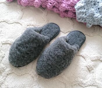 Grey Wool Mule Slippers, 8 of 10