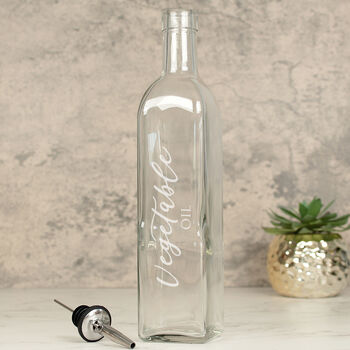 Engraved Refillable Classic Name Glass Olive Oil Pourer, 2 of 2