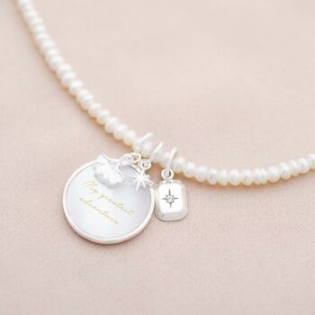 Sterling Silver Charm Personalised Pearl Necklace, 5 of 7