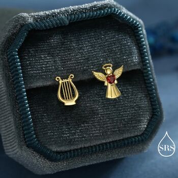 Mismatched Angel And Lyre Stud Earrings In Sterling Silver, 2 of 12