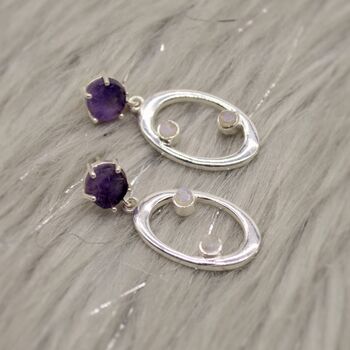 Amethyst, Moonstone Silver Earrings, 4 of 9