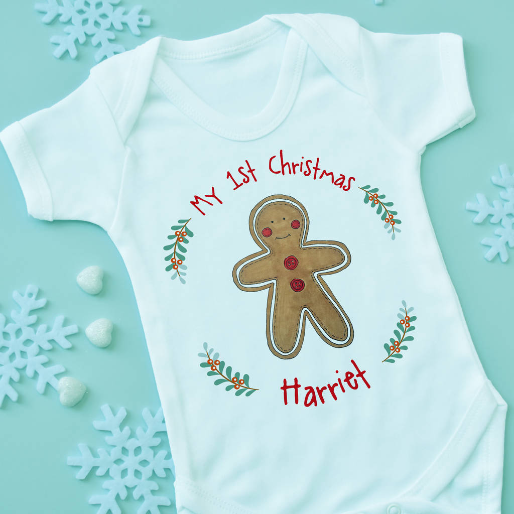 Personalised 1st Christmas Gingerbread Babygrow By Cows Kisses