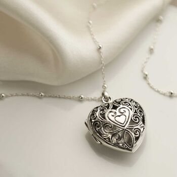 Sterling Silver Vintage Heart Locket Necklace, 2 of 9