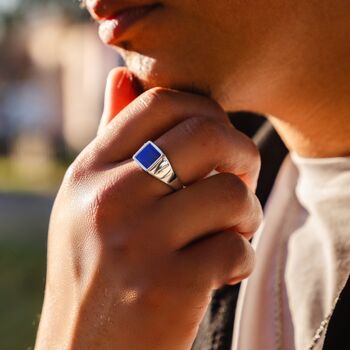 Gold Lapis Lazuli Square Signet Ring For Men, 3 of 11