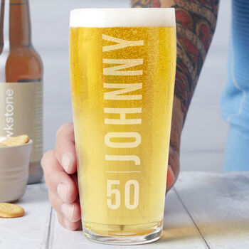 Personalised 50th Birthday Name And Age Beer Glass, 2 of 7