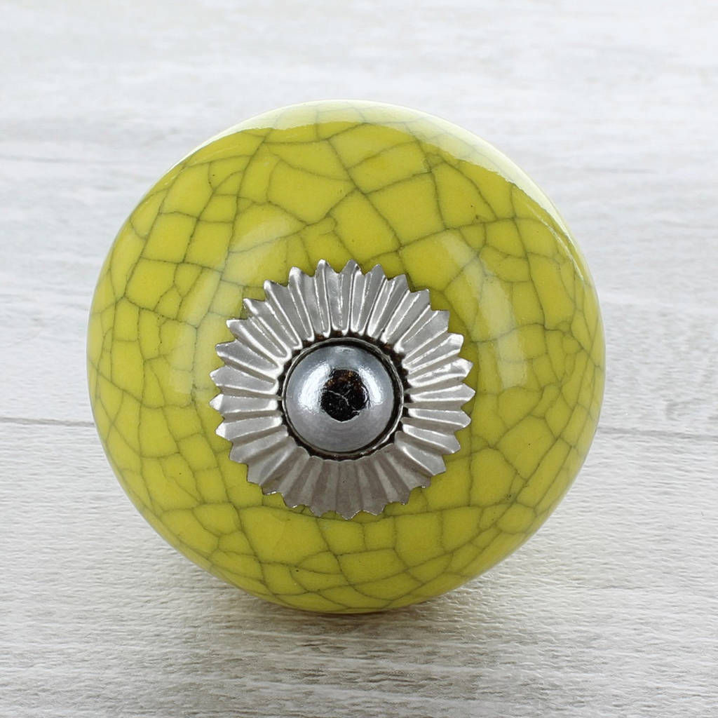 Yellow Crackle Cupboard Door Knob Drawer Handle By G Decor