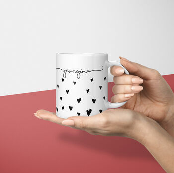 Black Hearts Personalised Mug Premium Quality, 2 of 4