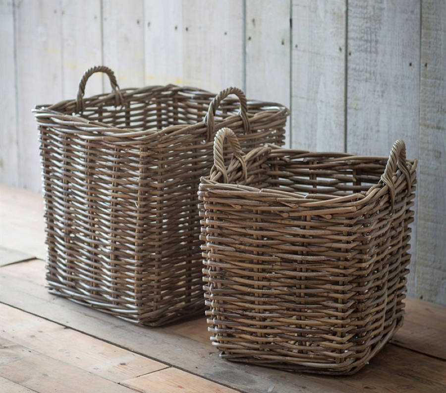 set of two square rattan log baskets by all things brighton beautiful ...