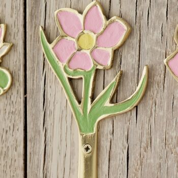 Hand Painted Solid Brass Flower Wall Hooks, 3 of 7