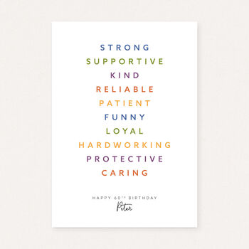 Personalised 60th Birthday Print For Him Meaningful Word Art Gift For Dad Friend Brother Keepsake Wall Art, 3 of 6