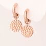 Hammered Disc Rose Gold Hoop Earrings, thumbnail 1 of 10