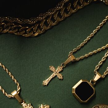 Mens Cross Necklace Silver Steel Vintage Cross Crucifix Pendant Necklace, 3 of 9