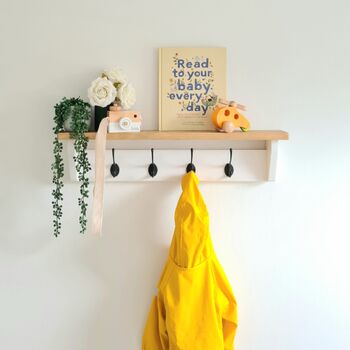 Wooden Coat Rack With Hanging Hooks And Shelf, 5 of 11