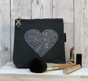Love Heart Grey Canvas Sparkly Make Up Bag, 2 of 3