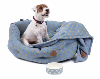 Blue Multi Spot Oval Luxury Dog Bed, 3 of 7