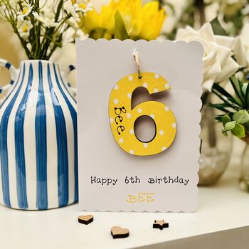 Personalised 6th Birthday Card Wooden Number Gift, 6 of 9