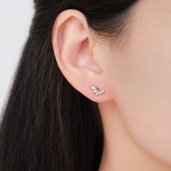 Green Opal Marquise Cluster Stud Earrings In Sterling Silver, 7 of 12