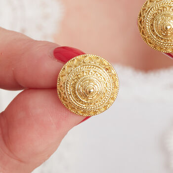 Textured Gold Plated Silver Large Stud Earrings, 4 of 8