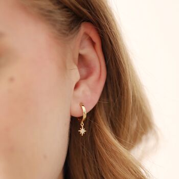 Tiny Star Charm Huggie Hoop Earrings In Gold Plating, 6 of 6