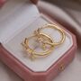 Monaco D’or Gold Pavé Bow Ribbon Hoop Charm Gift Earrings, thumbnail 1 of 3