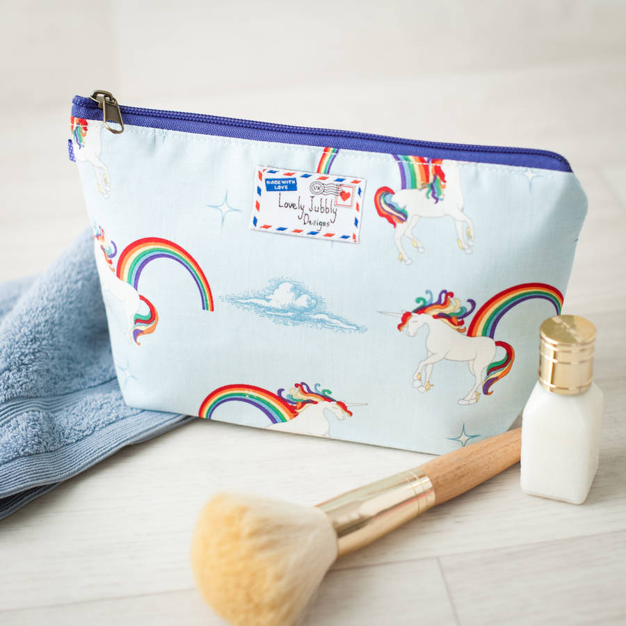 unicorn rainbow gift make up toiletry wash bag by lovely jubbly