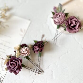 Mauve And Pink Floral Paper Hair Pins, 2 of 4