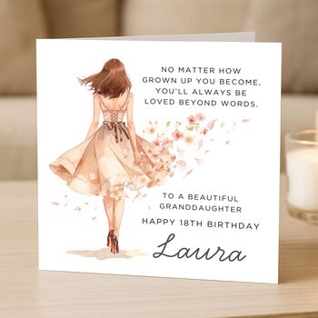 Personalised 18th Birthday Card For Granddaughter Floral Dress, 2 of 8