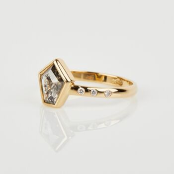 18ct Gold Shield Salt And Pepper Diamond Ring, 2 of 3