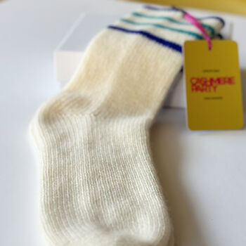 100% Cashmere Blue Stripe Sport Socks, 5 of 8