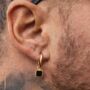 Black Onyx Gold Steel Dangle Hoop Earring For Men, thumbnail 1 of 10