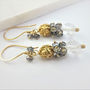 Bridal White Gray Topaz Cluster Gold Earrings, thumbnail 1 of 4