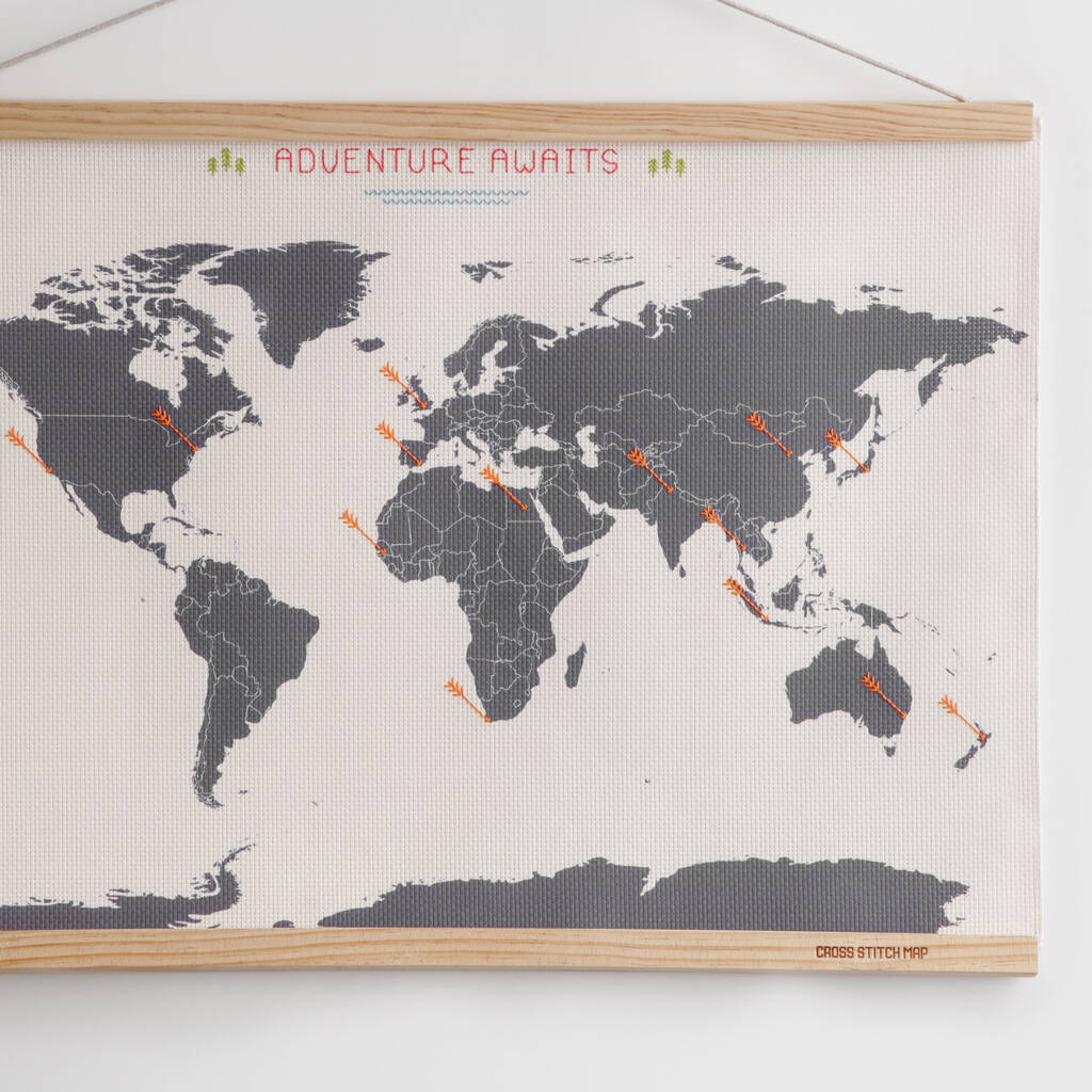 Cross Stitch Your Travels Map Wall Hanging, 1 of 11