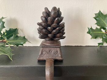 Cast Iron Pine Cone Christmas Stocking Holder Xmas Decor, 3 of 10