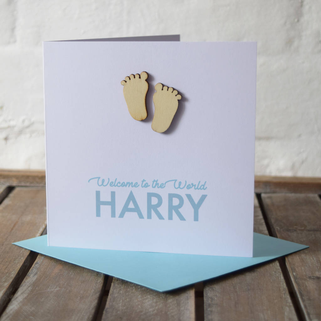 Personalised New Baby Boy Footprint Card By Jodie Gaul