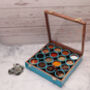 Blue Wooden Handcrafted 16 Round Compartments Spice Box, thumbnail 1 of 4
