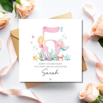 Mermaid 4th Birthday Card, Pink Birthday Card For Daughter, Granddaughter, Any Relationship, 2 of 5