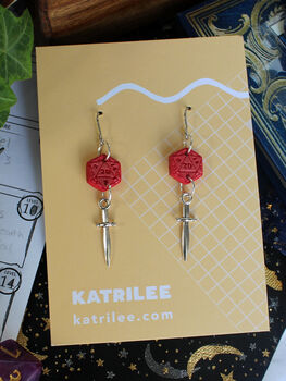 D20 Dice And Sword Surgical Steel Earrings, 7 of 7