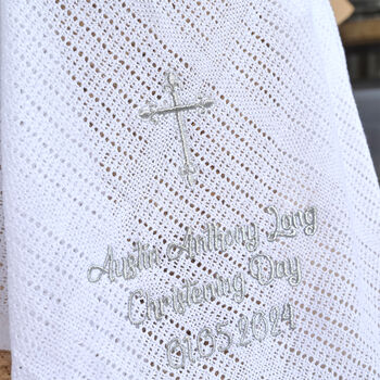 Personalised Cellular Cotton Blanket For Christening, 3 of 8