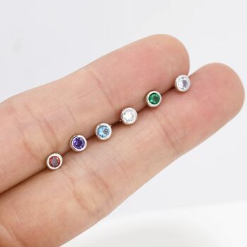 Sterling Silver Tiny Birthstone Dot Stud Earrings, 3 of 12